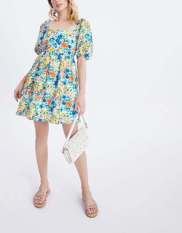 Puff Sleeve Floral Print Dress