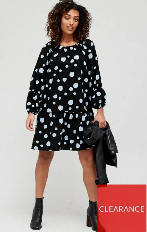 Tiered Sleeve Swing Dress Blue Dot UK 12 **** Ref V440