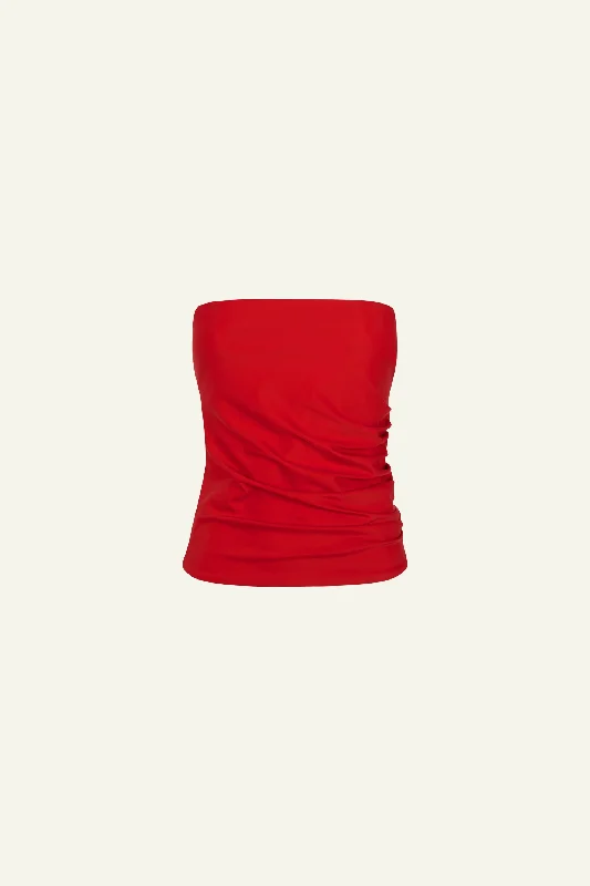 Asymmetrical draped strapless top (Limited Edition) Red - Rocío