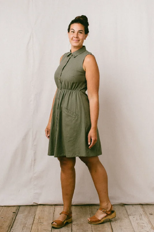 Mona Dress in Olive Linen