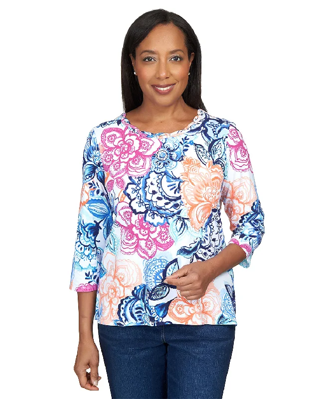 Alfred Dunner Key Item Batik Floral Knit Top