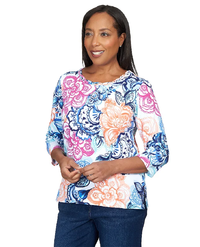 Alfred Dunner Key Item Batik Floral Knit Top