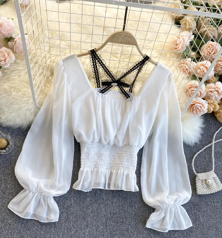 Cute chiffon long sleeve tops  317