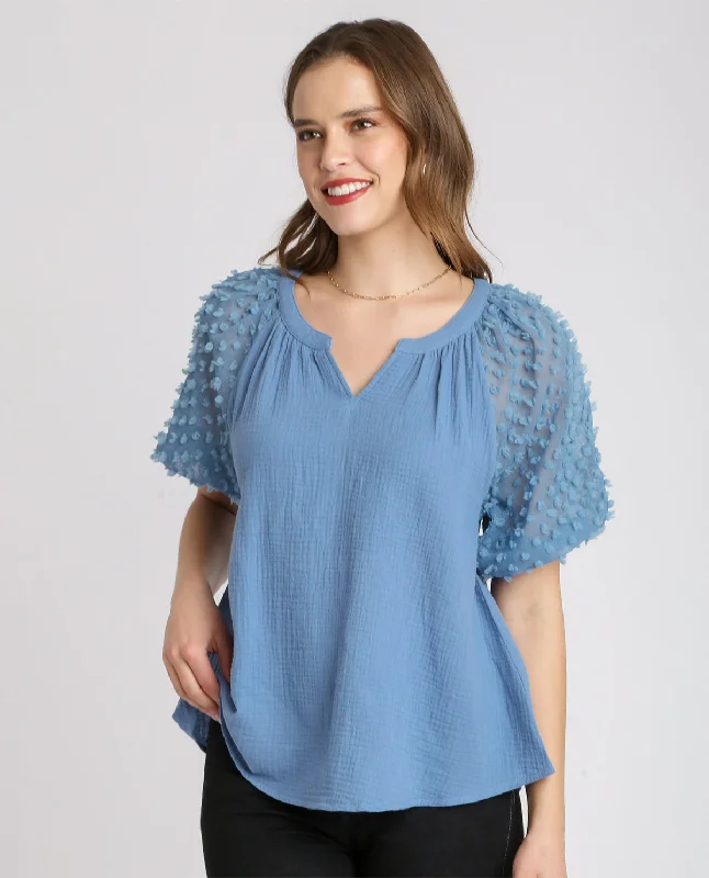 Floral Applique Puff Sleeve Top