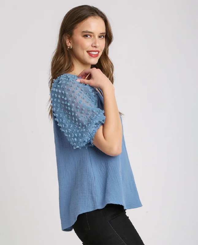 Floral Applique Puff Sleeve Top