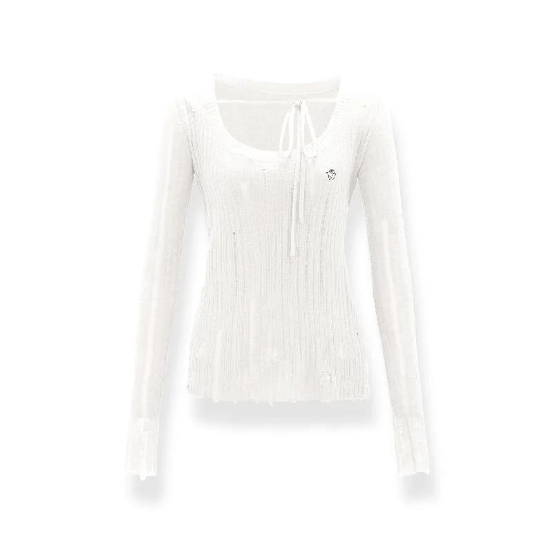 Feelings Romantic Statement U shape Collar Ripped Knitwear Top