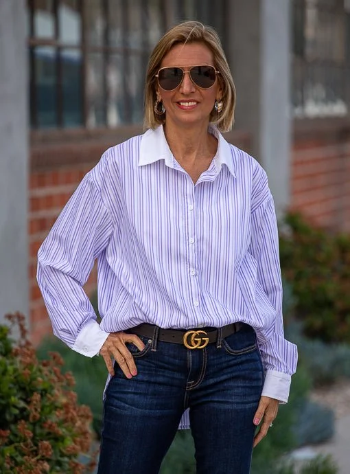 Lavender White Stripe Shirt With White Collar And Cuffs