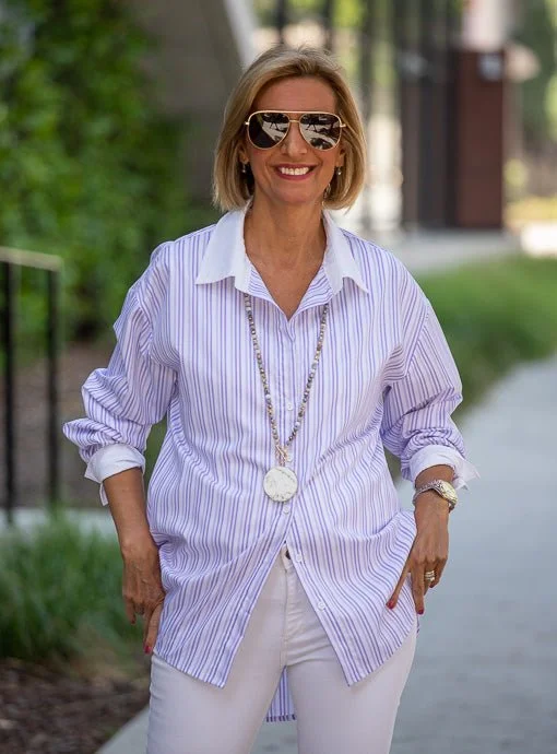 Lavender White Stripe Shirt With White Collar And Cuffs