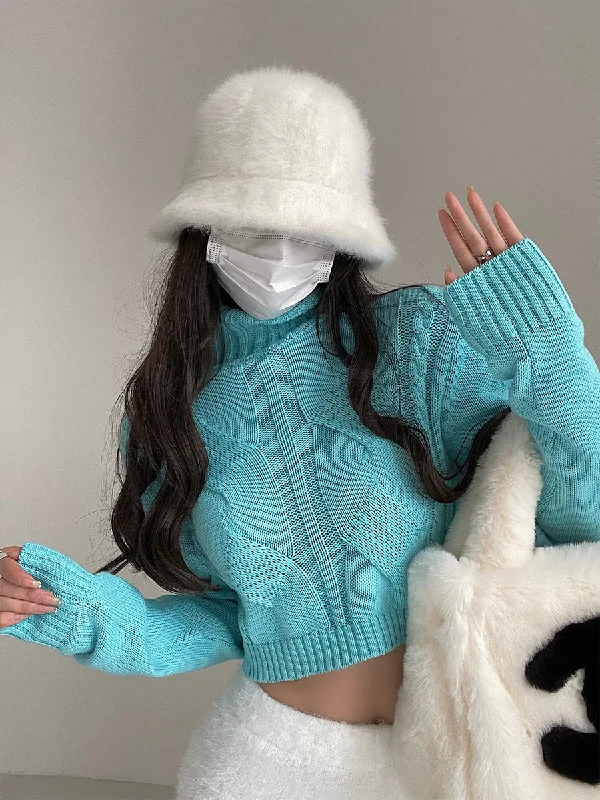 Londyn Solid Color Knitted Long Sleeve Turtleneck Cropped Sweater