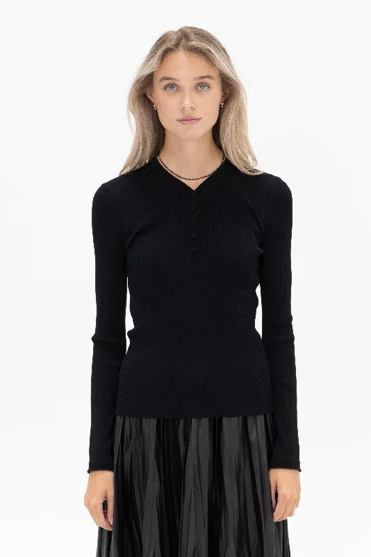 Isla Knit Henley, Black