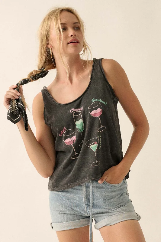 Raise a Glass Raw-Edge Graphic Tank Top