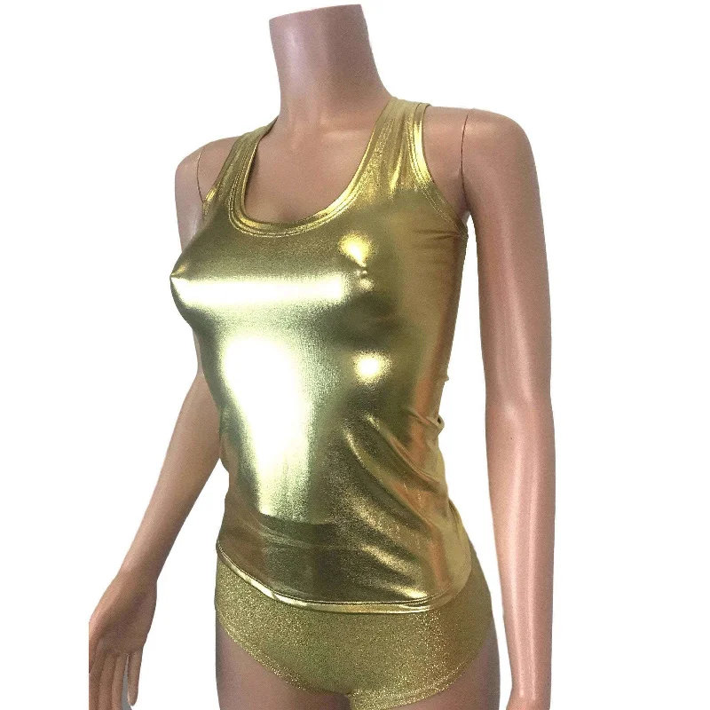 SALE - 3XLarge ONLY - Full Length Tank Top - Gold Metallic