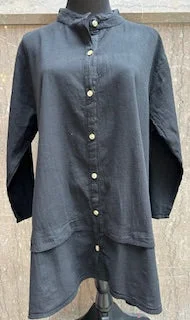 Shirt Button Front 3/4 Sleeve Black Women's L0808