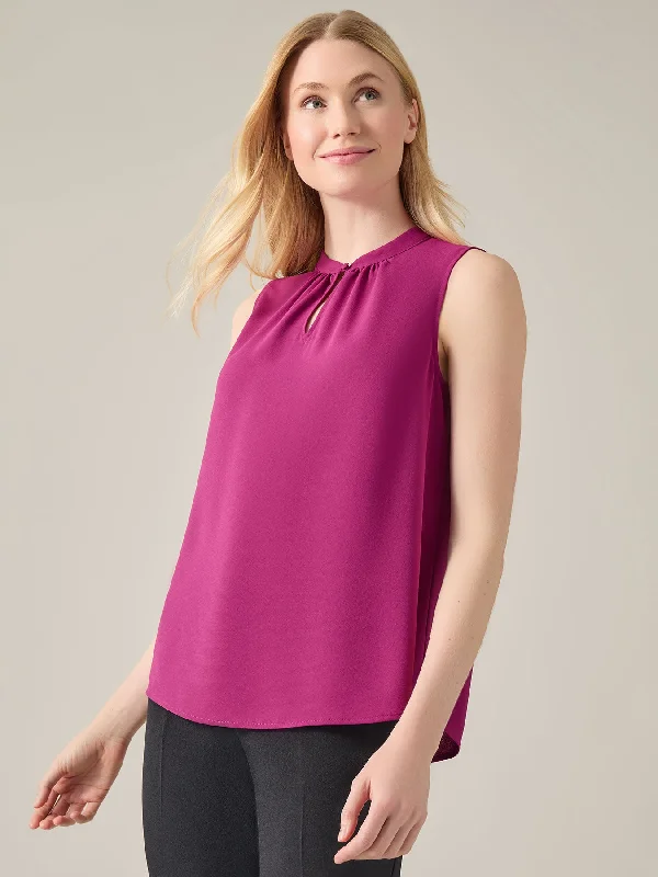 Sleeveless Keyhole Blouse, Crepe De Chine