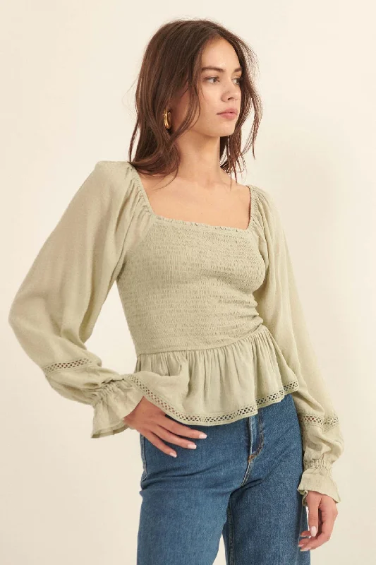 Someday Soon Smocked Jacquard Peasant Top