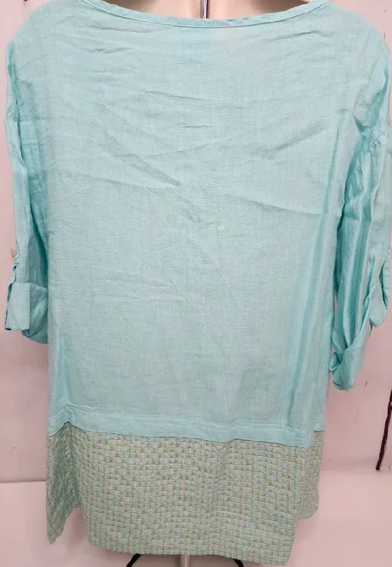 Top 3/4 Button Cuffed Sleeve 3 Button Pullover Aqua Women's Plt2137