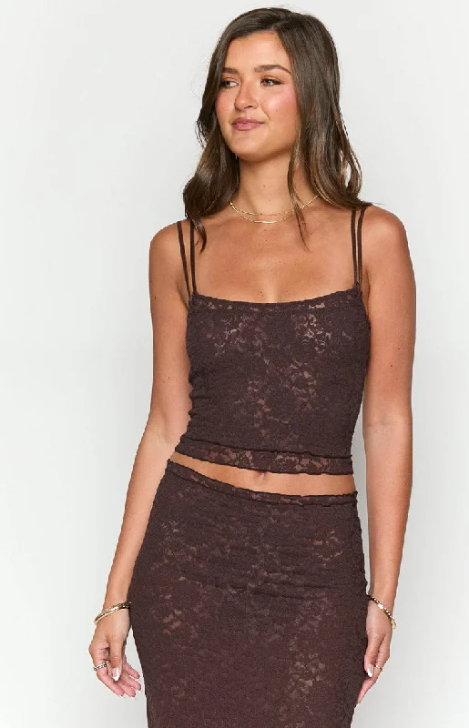 Willow Brown Lace Tank Top