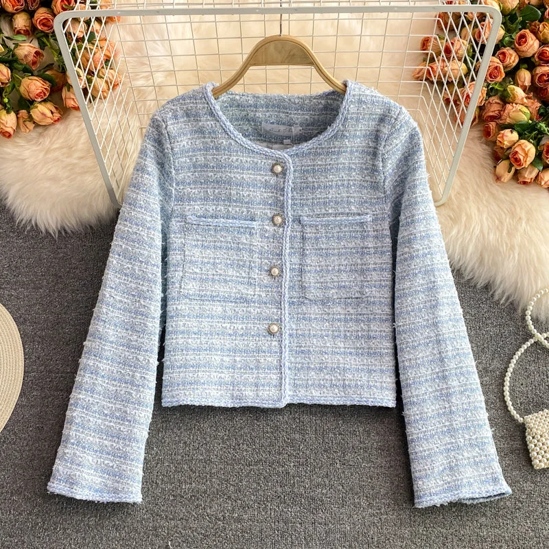 Woven tweed short cardigan suit top  1655