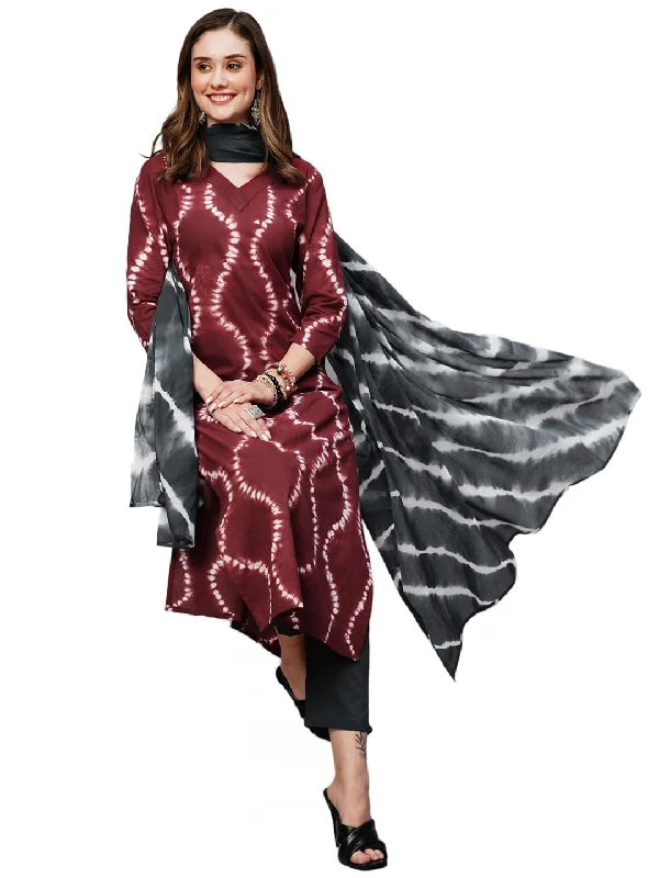 ANNI DESIGNER Women's Cotton Blend Straight Printed Kurta with Pant & Dupatta (Mithila Maroon-NW_XL_Maroon_X-Large)