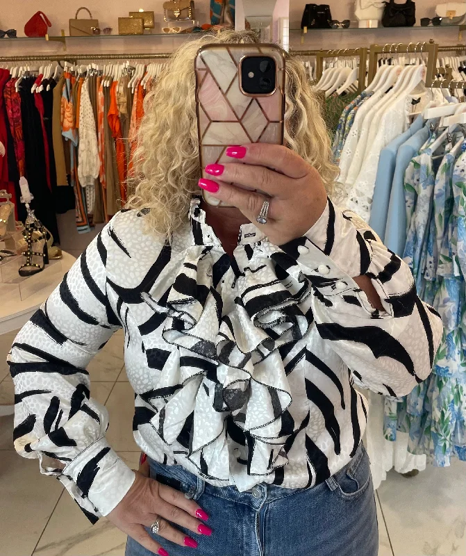 Elliana Tiger Print Ruffle Blouse