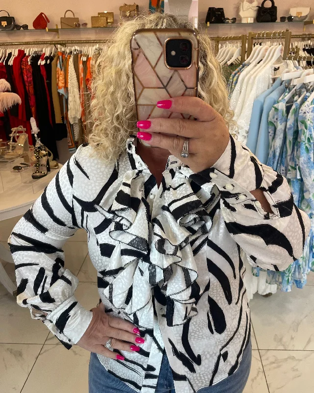 Elliana Tiger Print Ruffle Blouse