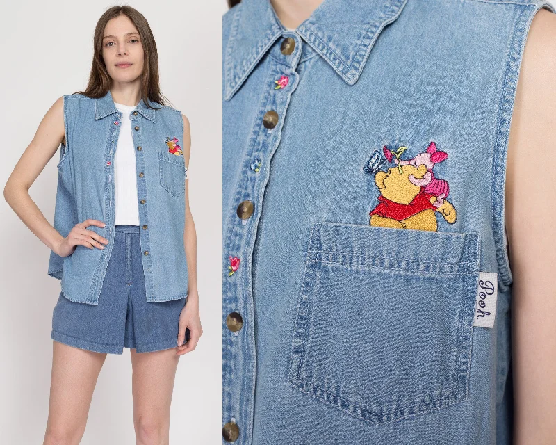 Large 90s Winnie The Pooh Chambray Sleeveless Shirt