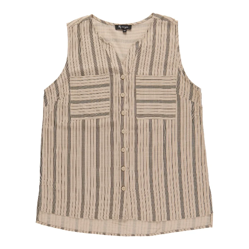 lily morgan Women's Exotic Striped Sleeveless Linen Blouse