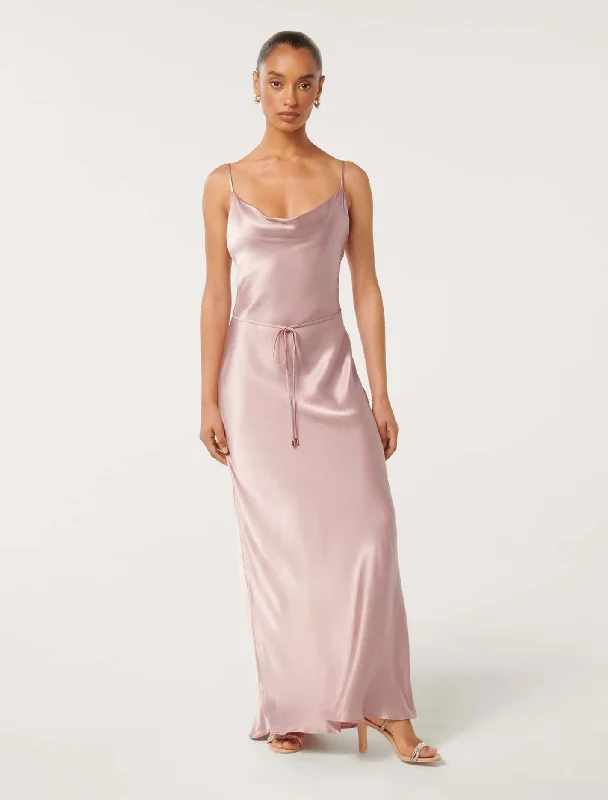 Lucy Petite Satin Cowl Maxi Dress