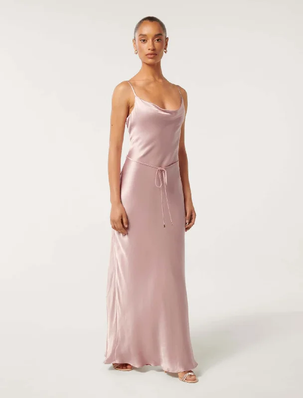 Lucy Petite Satin Cowl Maxi Dress