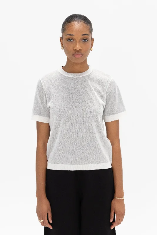 Powell Sheer Knit Top, Off-White and Black