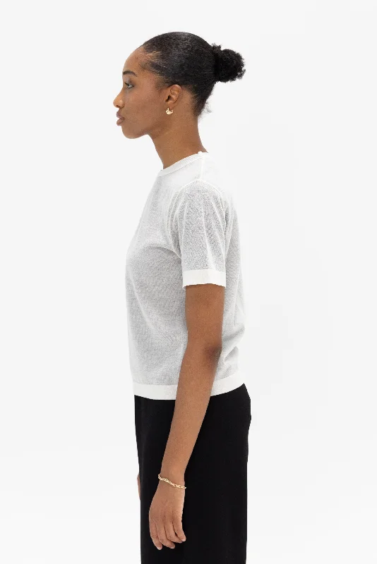 Powell Sheer Knit Top, Off-White and Black