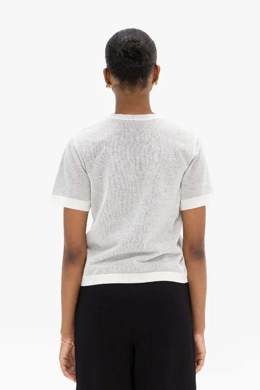 Powell Sheer Knit Top, Off-White and Black