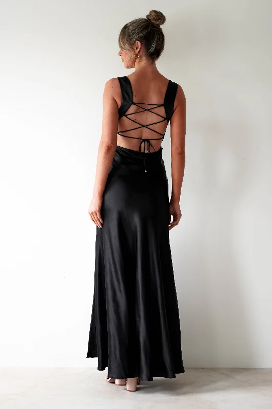 Riviera Soft Satin Maxi Gown | Black