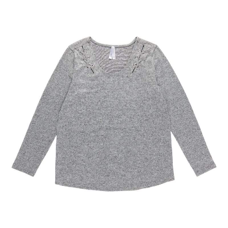 Women's Sweater Knit Top with Lace-Up Detailing