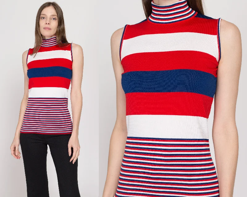 XS 70s Mod Red White & Blue Striped Turtleneck Top