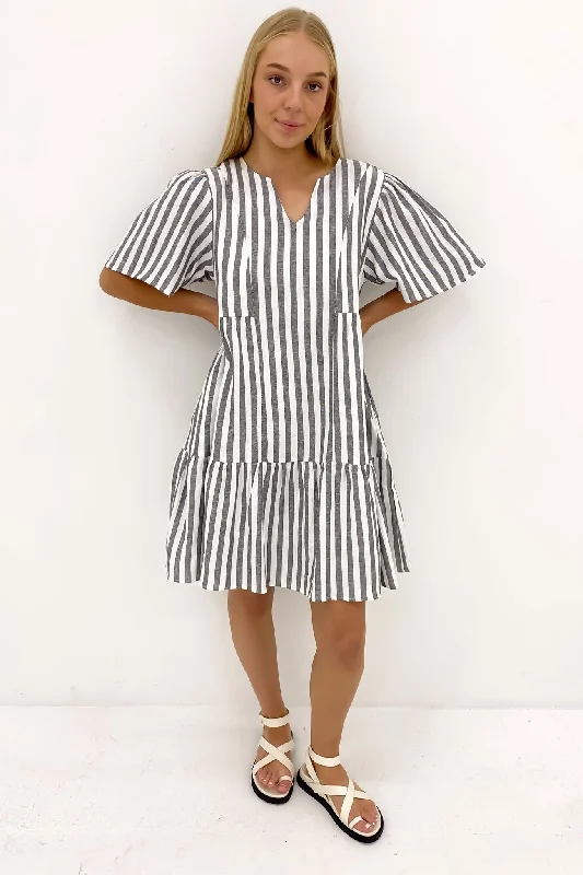 Amara Dress Black White Stripe