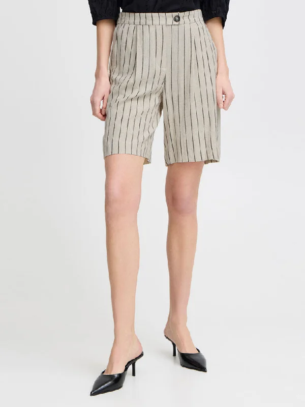 B Young ByJohanna Short Linen Black Stripe