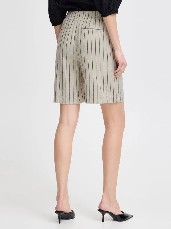 B Young ByJohanna Short Linen Black Stripe