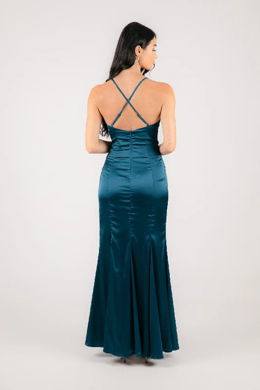 BELINDA Satin Maxi Dress - Teal Green