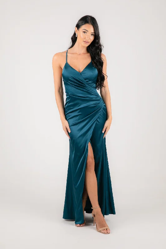 BELINDA Satin Maxi Dress - Teal Green