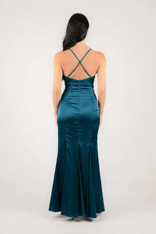 BELINDA Satin Maxi Dress - Teal Green