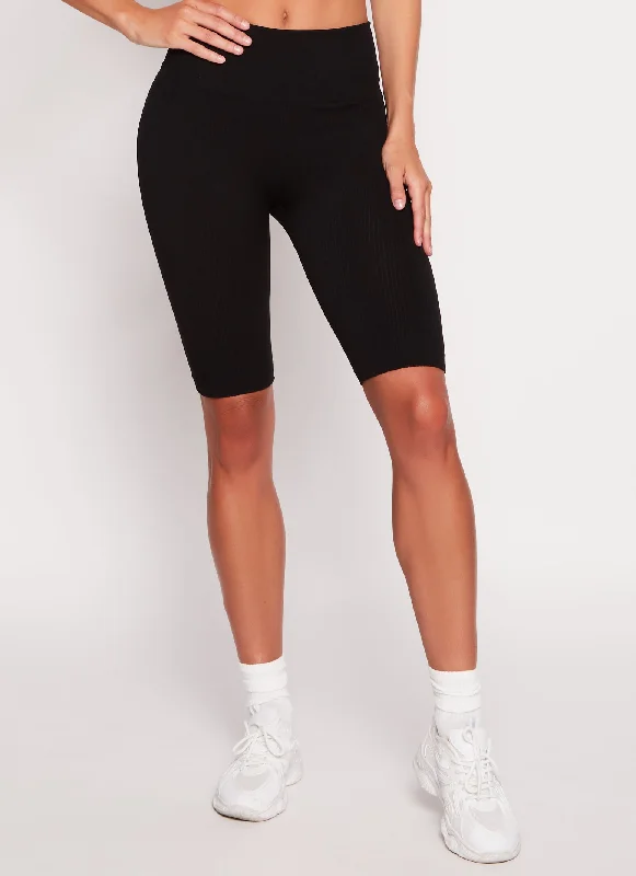 Solid Seamless Ribbed Biker Shorts