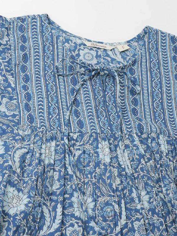 Blue  Printed Cotton Peplum top