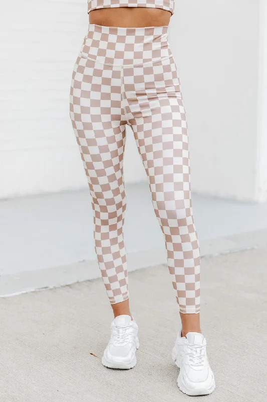 Doing This For Me Beige Checkered Legging FINAL SALE