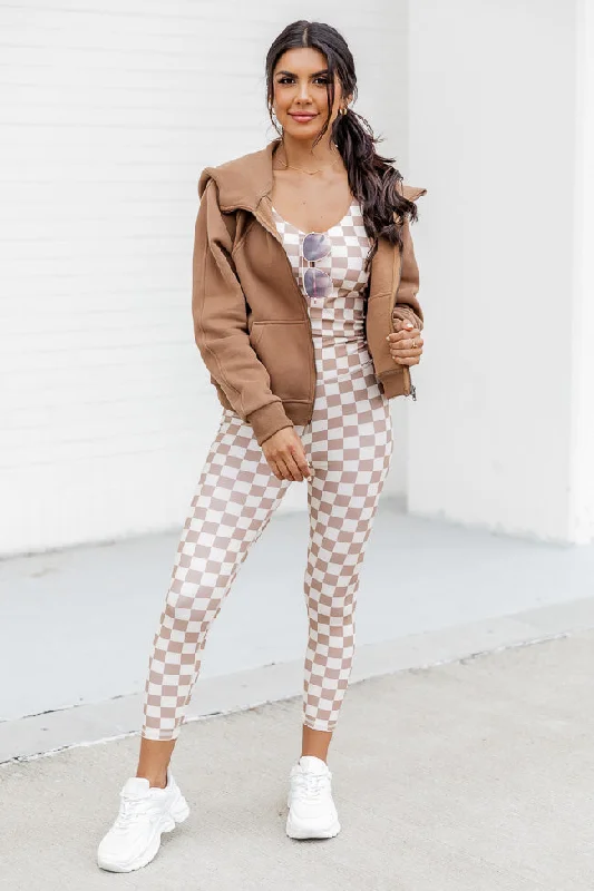 Doing This For Me Beige Checkered Legging FINAL SALE