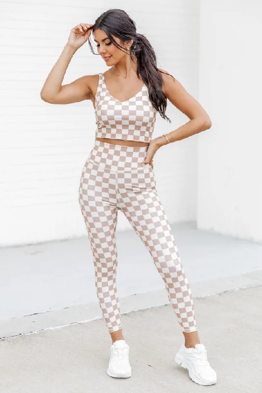 Doing This For Me Beige Checkered Legging FINAL SALE