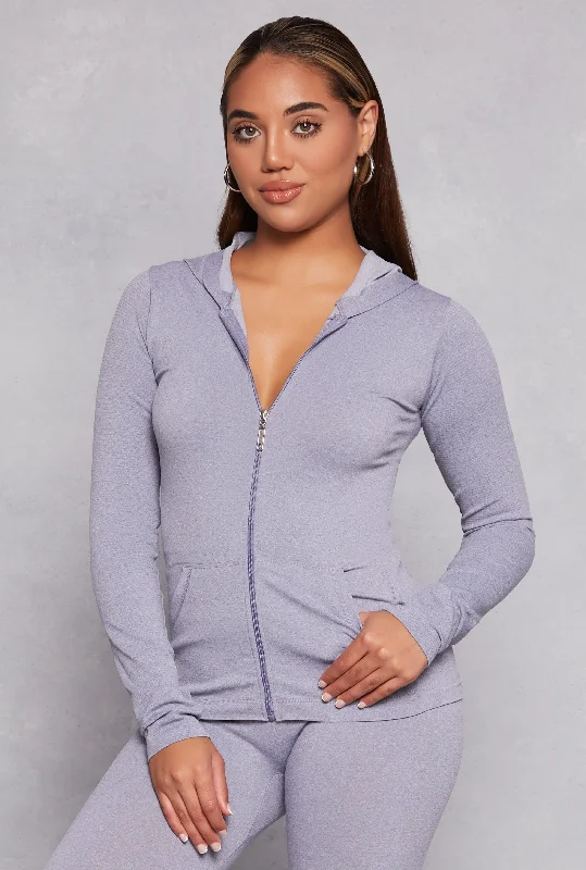 Seamless Ribbed Knit Zip Front Hoodie