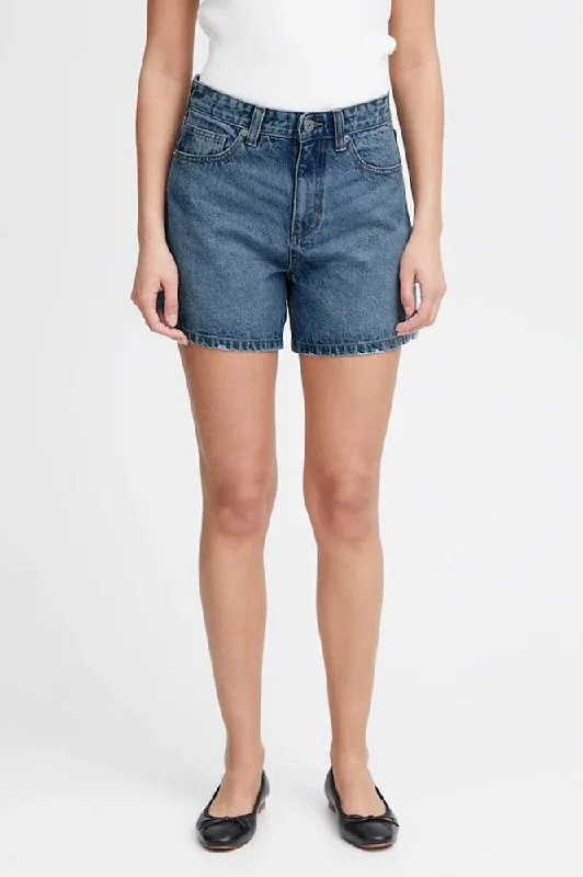 ICHI Aveny Medium Blue Stone Washed Shorts