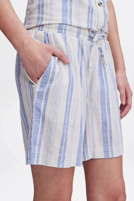 ICHI Lino Cashmere Blue Stripe Shorts