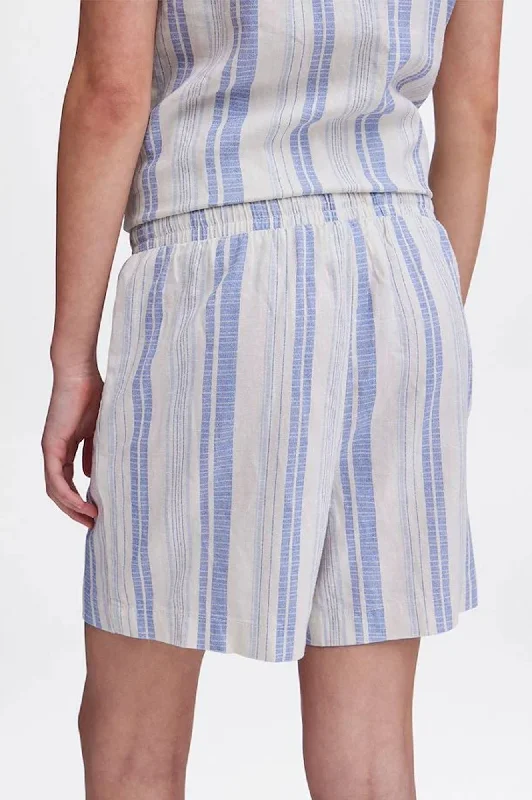 ICHI Lino Cashmere Blue Stripe Shorts